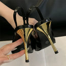 Essenza Scarpin Sling — Ponteira Dourada & Salto Fino ✨ 50% de DESCONTO + FRETE GRÁTIS!