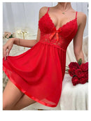 Essenza Babydoll Laço Rubi — renda contrastante e laço central ✨ 50% de DESCONTO + FRETE GRÁTIS!