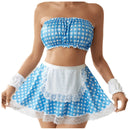 Essenza Fantasia Doméstica Xadrez Celeste — renda com avental ✨ 50% de DESCONTO + FRETE GRÁTIS!