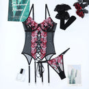 Noir Rosé Corset — Body de Renda com Trançado Frontal