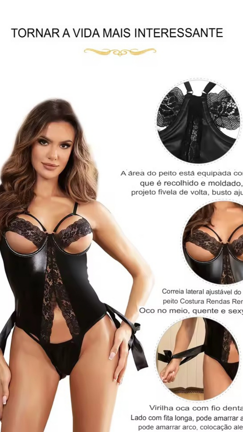 Instinto Noturno – Body Sensual com Renda e Amarração Lateral